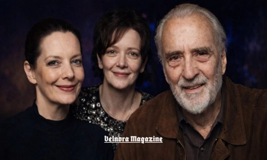 Portrait of Sir Christopher Lee with his family, representing the background of his daughter Christina Erika Carandini Lee.
